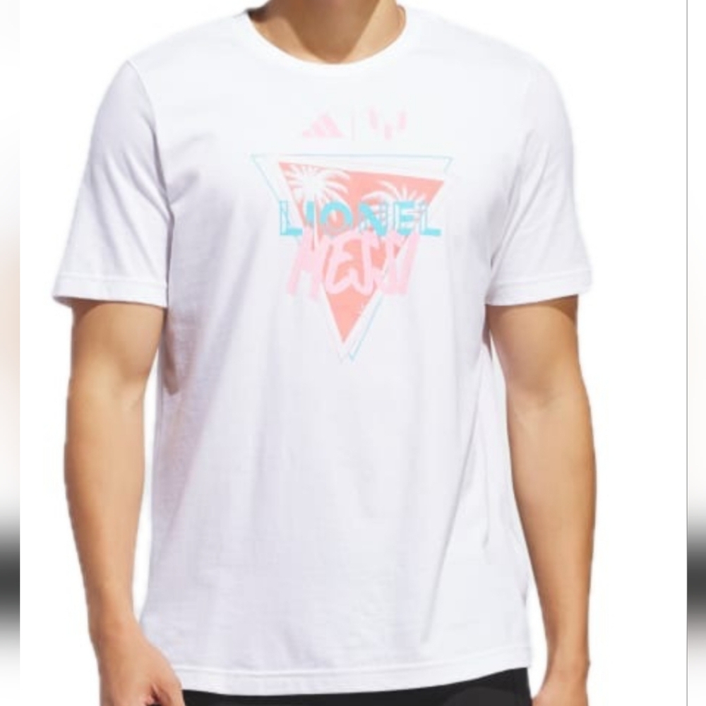 Adidas Messi Miami Soccer White Tee Colorful Graphic S